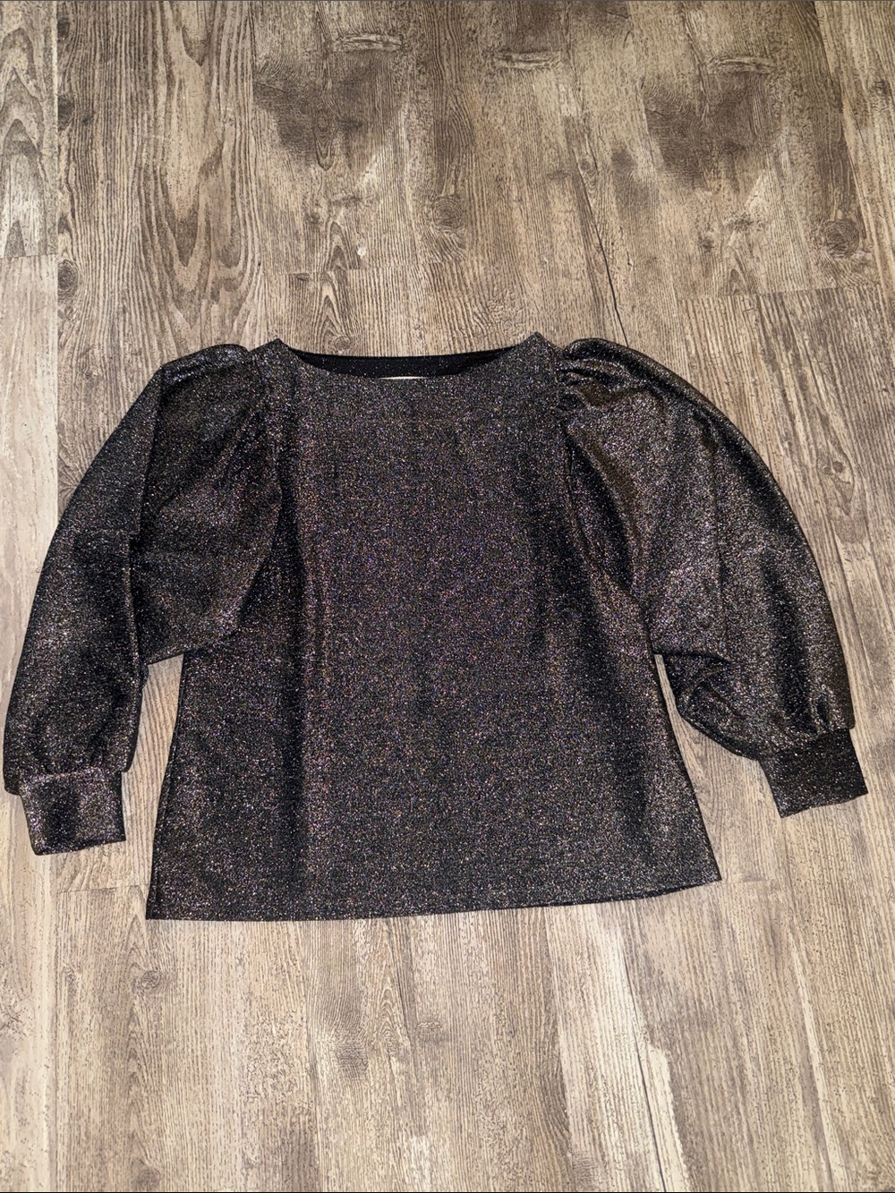 LOFT Black Glitter Puff-Sleeve Blouse